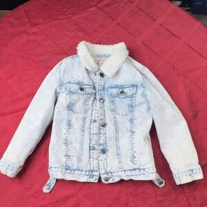 Vintage Levis Jacket Boys 7 Blue Sherpa Lined Denim Trucker Little Levis USA 90s